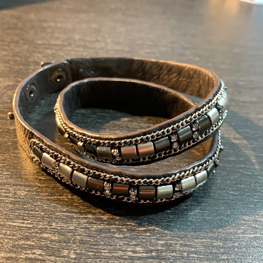 Stella & Dot leather and beads wrap bracelet